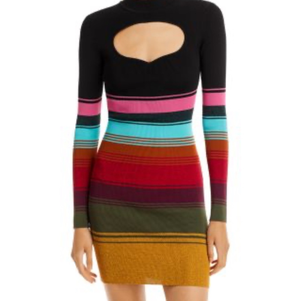 STAUD Black and Pink Bodycon Dress with Mock Neck